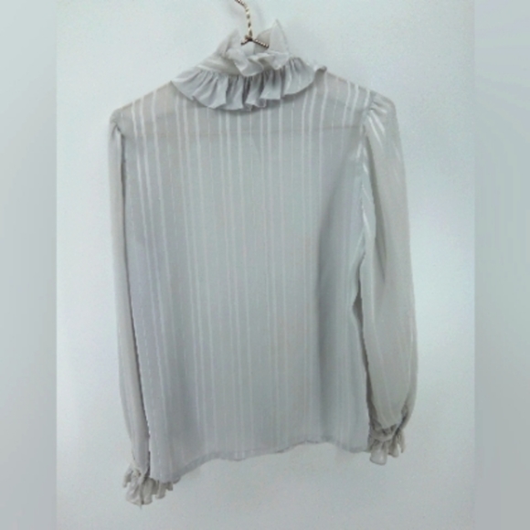 Vintage La Blouse Made in Korea Silver Ruffle Poof Top Semi Sheer Button 12 - Picture 4 of 12